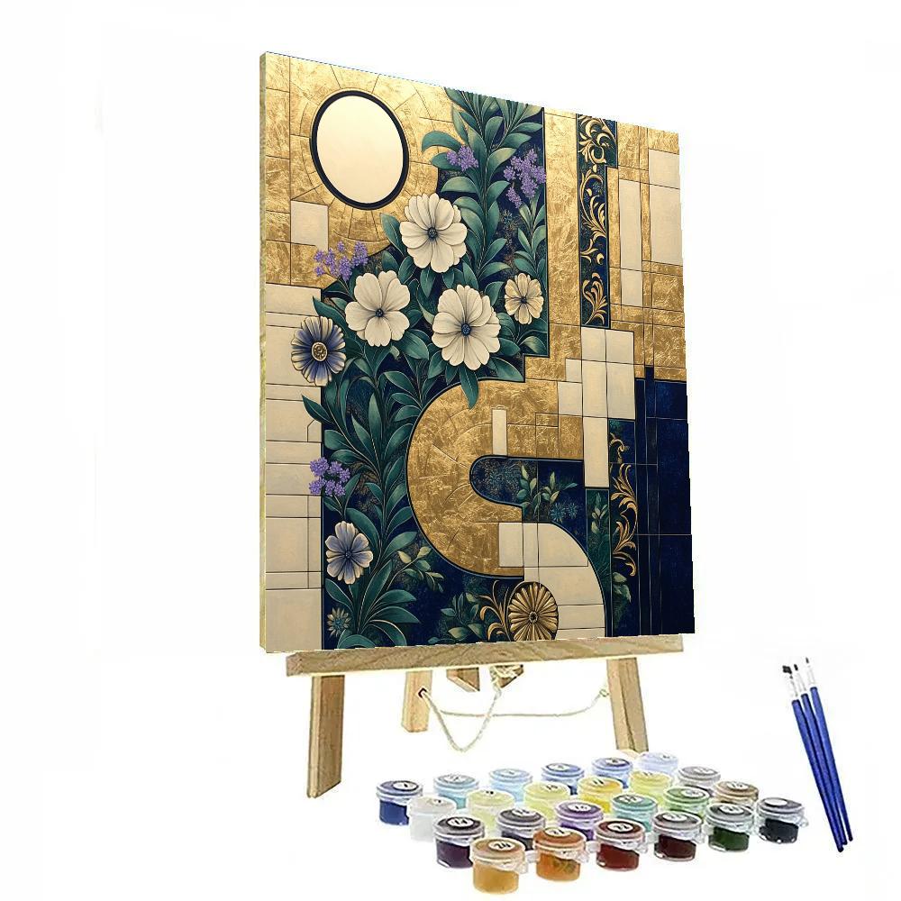 Gustav Klimt Inspired Lunar Garden Labyrinth Number painting