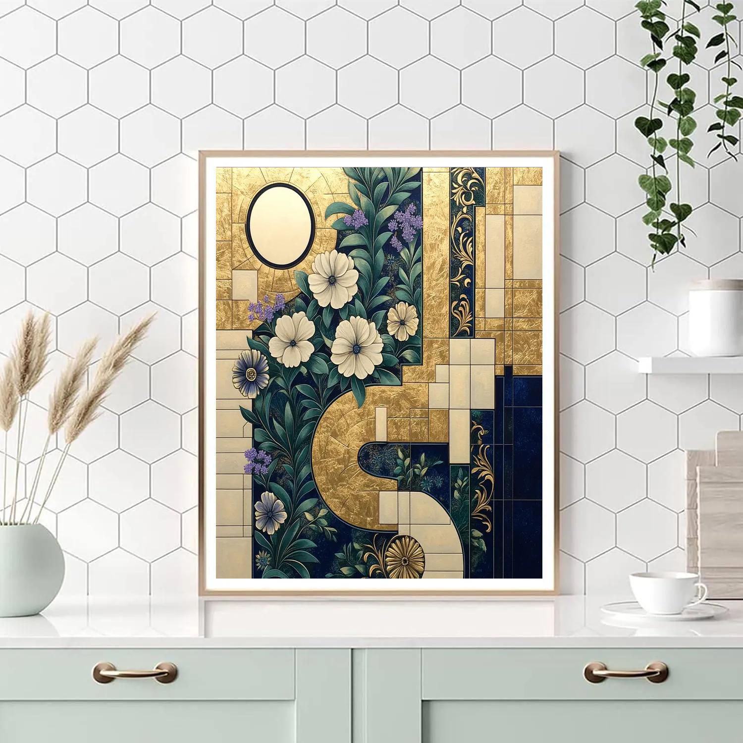 Gustav Klimt Inspired Lunar Garden Labyrinth Number painting