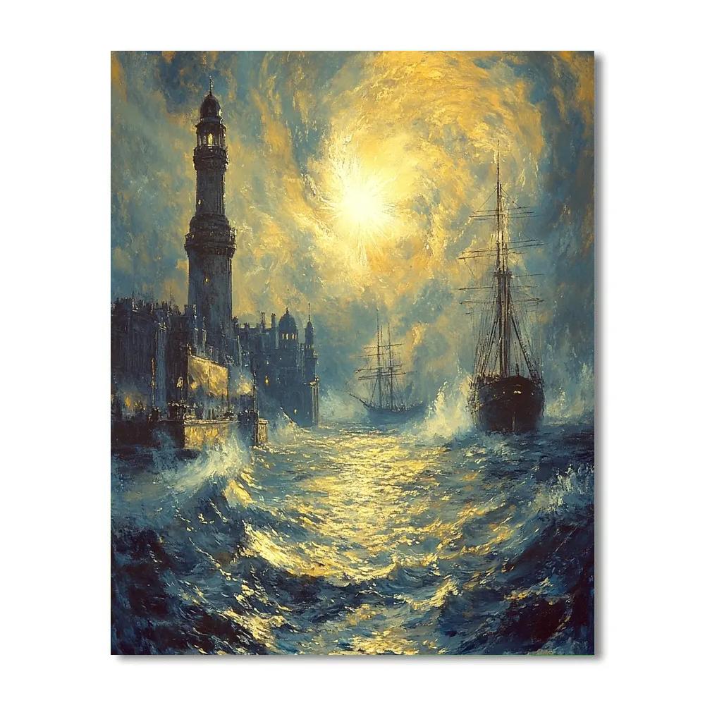 JMW Turner Inspired Storm Over The Harbor City paint by number