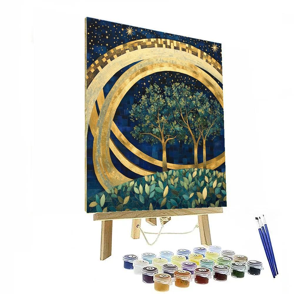 Gustav Klimt Inspired Saturn Ring Orchard Sky paint by number
