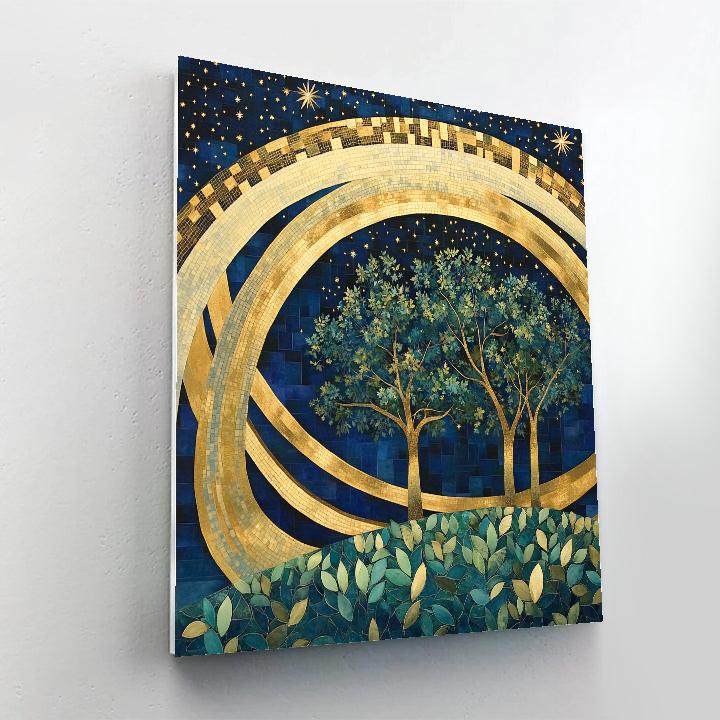 Gustav Klimt Inspired Saturn Ring Orchard Sky paint by number