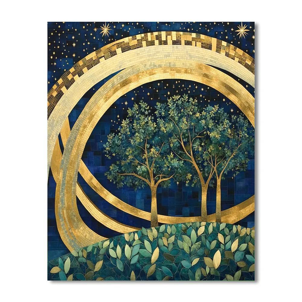 Gustav Klimt Inspired Saturn Ring Orchard Sky paint by number