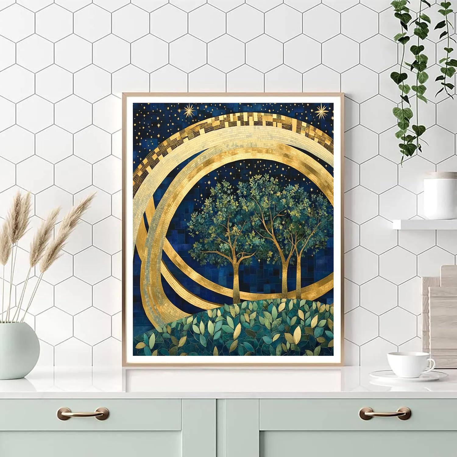 Gustav Klimt Inspired Saturn Ring Orchard Sky paint by number