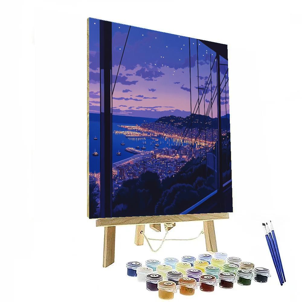 Twilight View From Montjuic Cable Car Barcelona Spain Painting by numbers kit