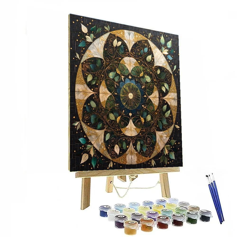 Gustav Klimt Inspired Galactic Vine Mandala paint by color