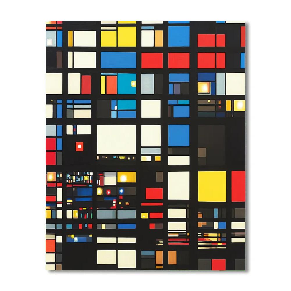 Piet Mondrian Inspired City Grid At Night Paint by numbers art