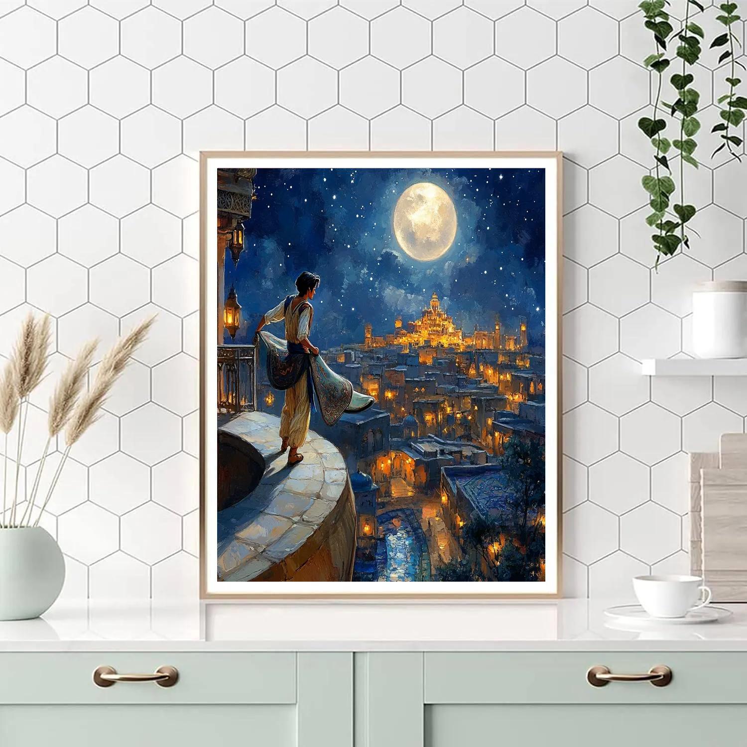 Aladdin Moonlit Rooftop Journey Disney Inspired painting number kit