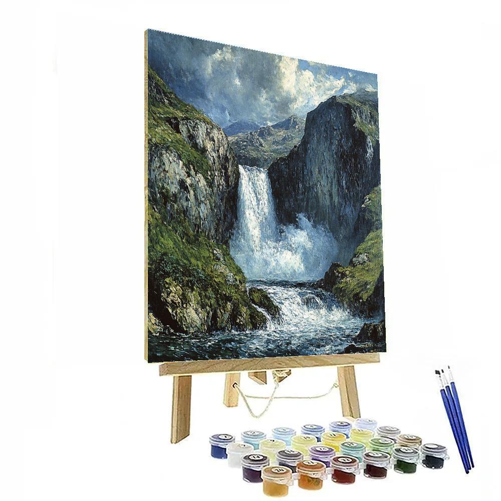 Gustave Courbet Inspired Rocky Waterfall Gorge painting number kit