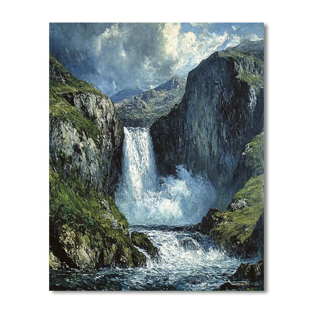Gustave Courbet Inspired Rocky Waterfall Gorge painting number kit