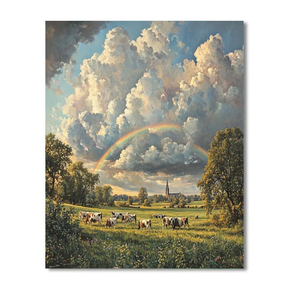 John Constable Inspired Countryside Rainbow Number painting