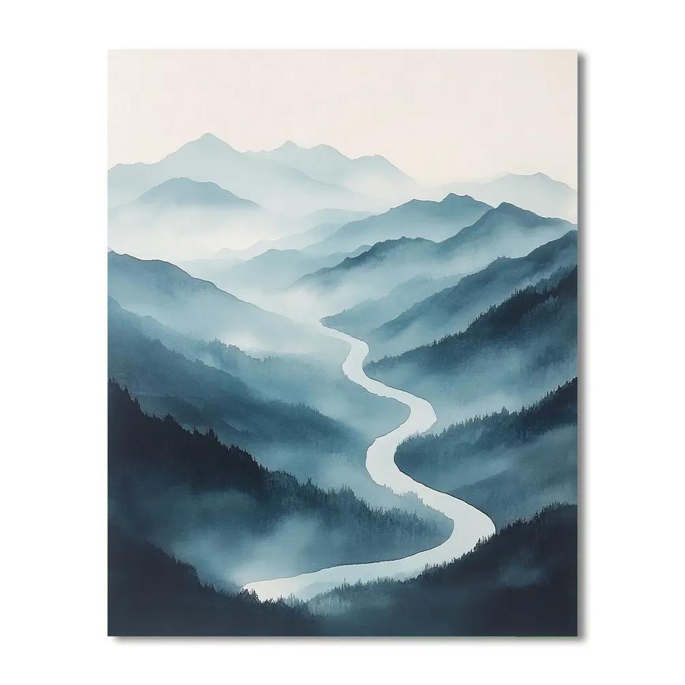 Zhao Mengfu Inspired Tidal Moonlight Ink River Drift Numbered painting kits