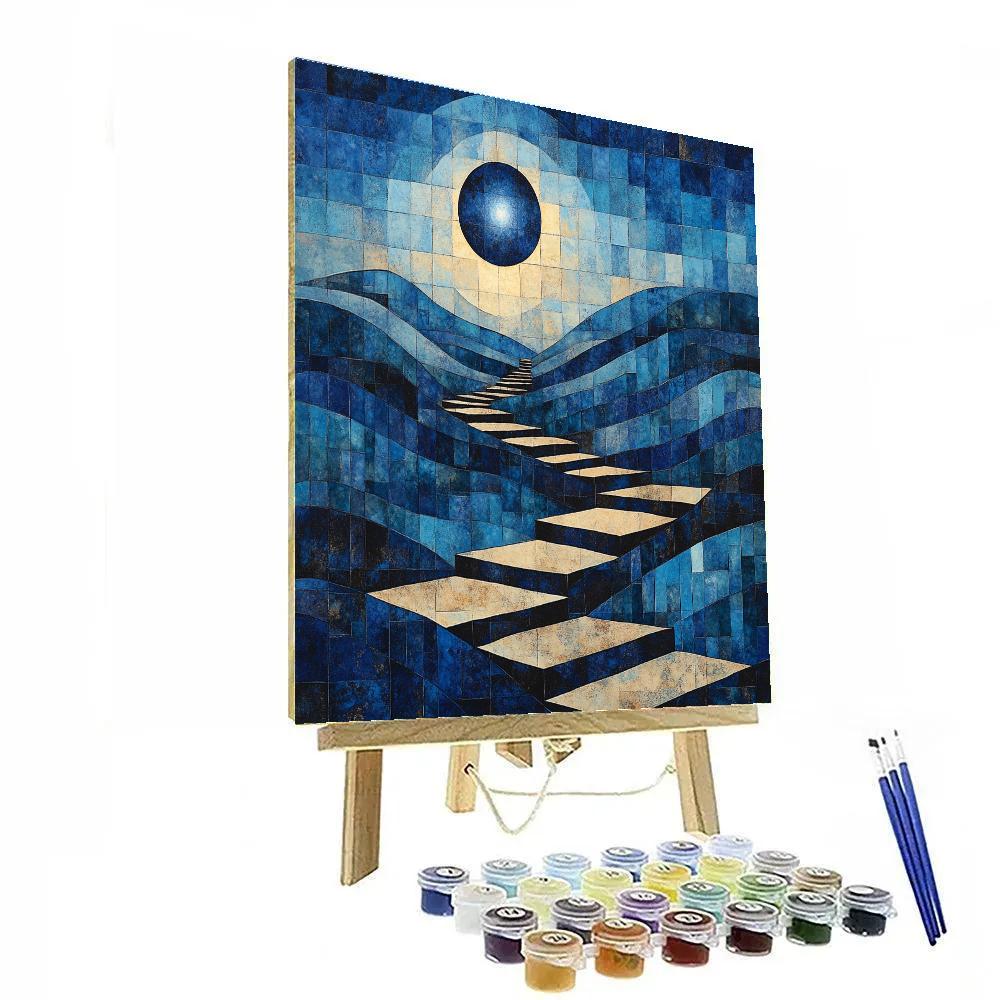 Pablo Picasso Inspired Cubist Eclipse Over Terraced Hills Numbered painting kits
