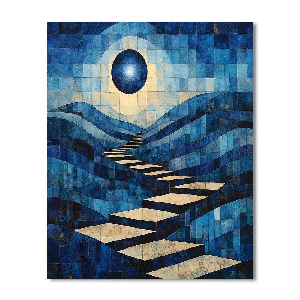 Pablo Picasso Inspired Cubist Eclipse Over Terraced Hills Numbered painting kits