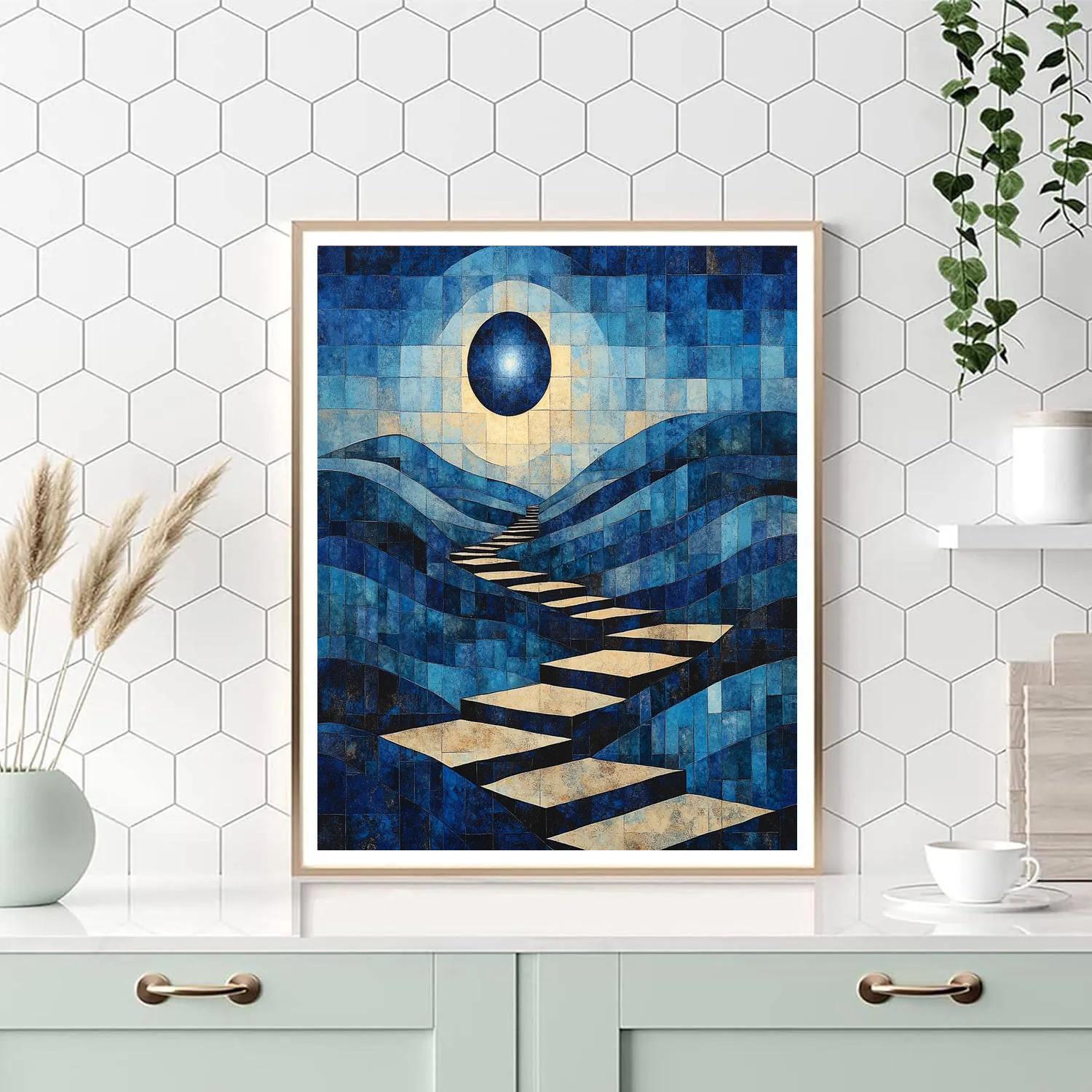 Pablo Picasso Inspired Cubist Eclipse Over Terraced Hills Numbered painting kits