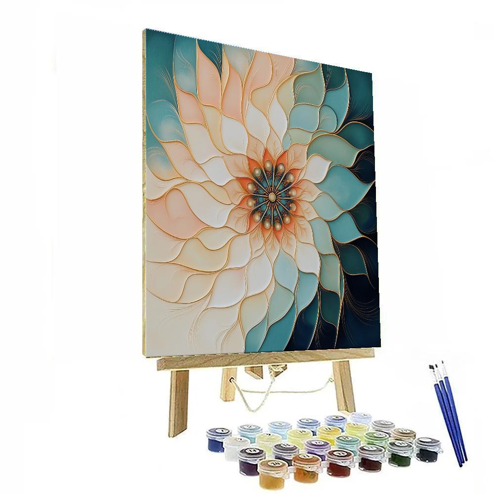 Alphonse Mucha Inspired Harmonic Aurora Mandala paint by color