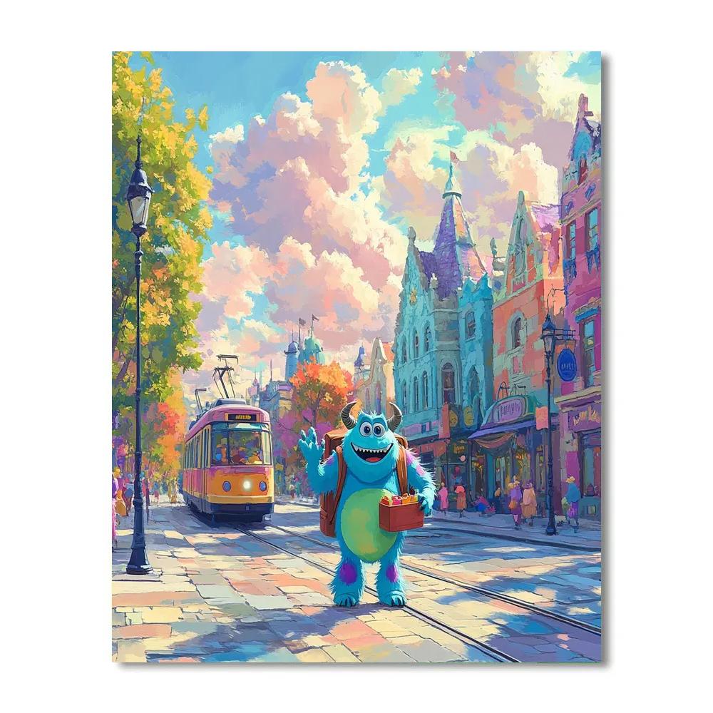 Sulley Monster City Morning Walk Disney Inspired paint by number