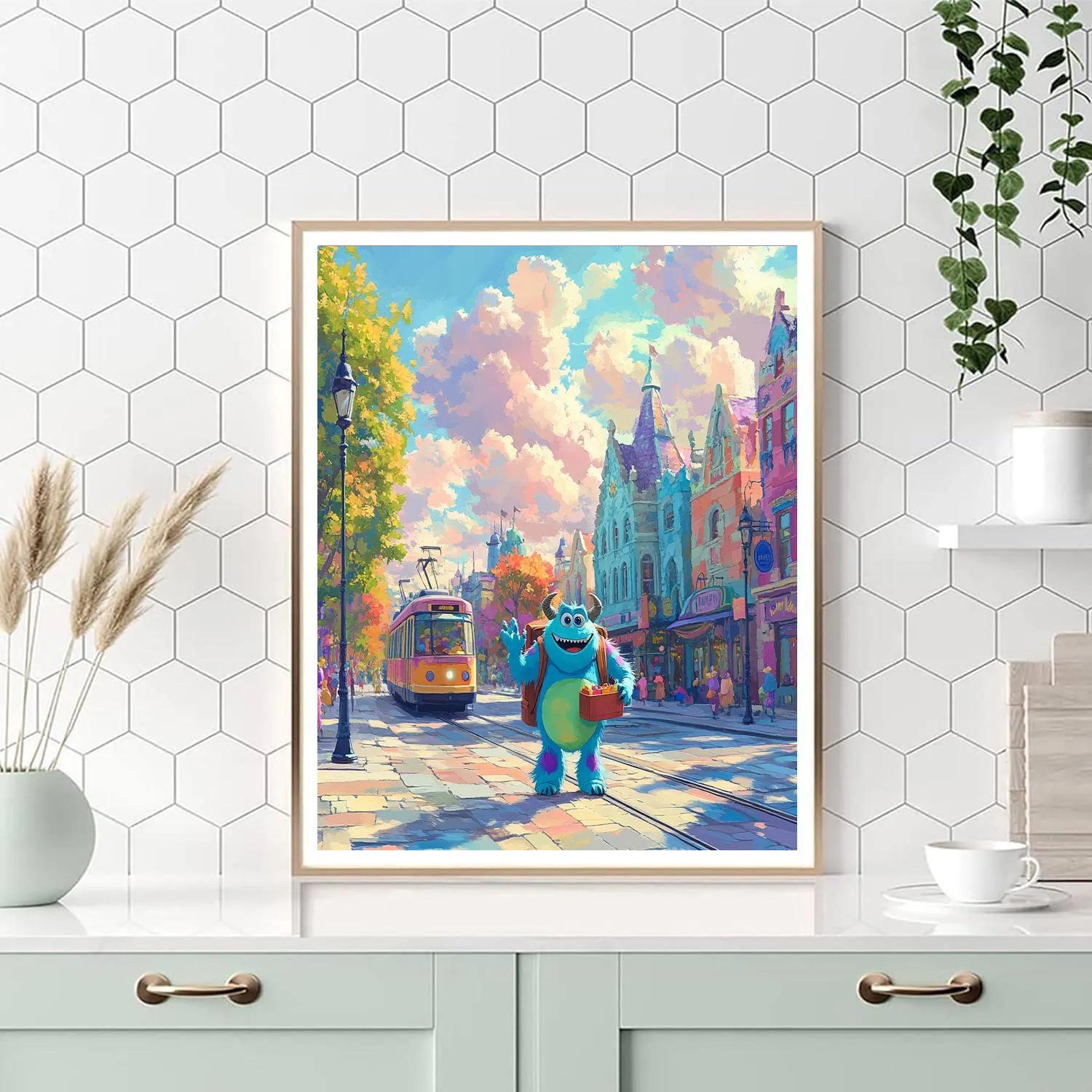 Sulley Monster City Morning Walk Disney Inspired paint by number