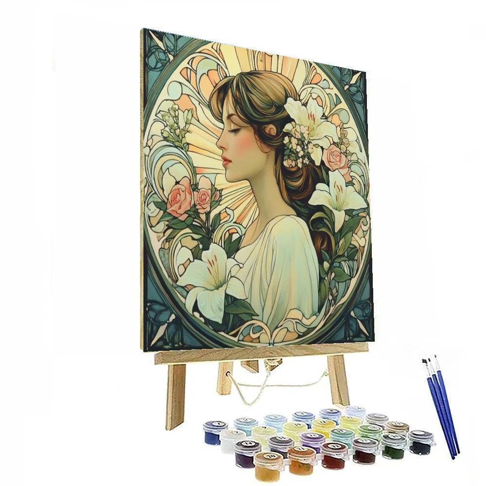 Alphonse Mucha Inspired Art Nouveau Floral Portrait Painting by numbers kit
