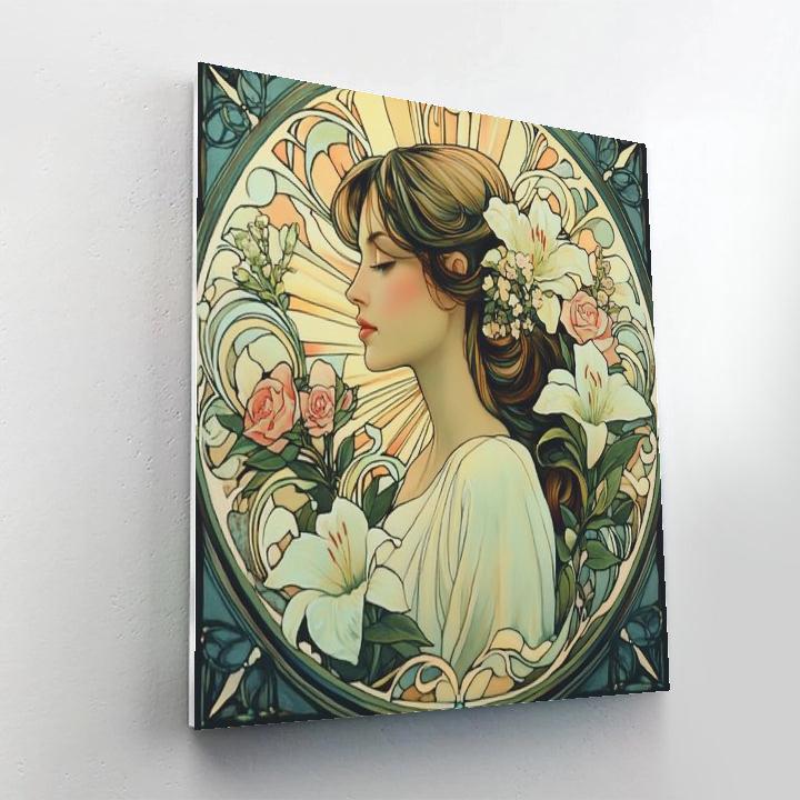 Alphonse Mucha Inspired Art Nouveau Floral Portrait Painting by numbers kit