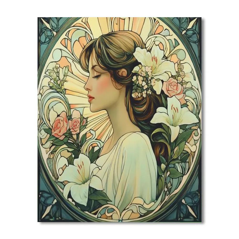 Alphonse Mucha Inspired Art Nouveau Floral Portrait Painting by numbers kit