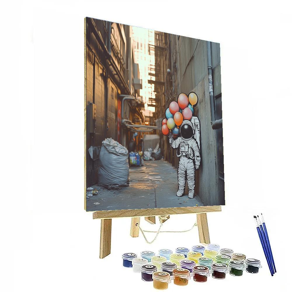 Banksy Inspired Astronaut Graffiti In Alley paint by color