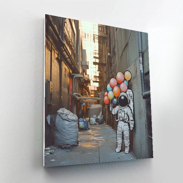 Banksy Inspired Astronaut Graffiti In Alley paint by color