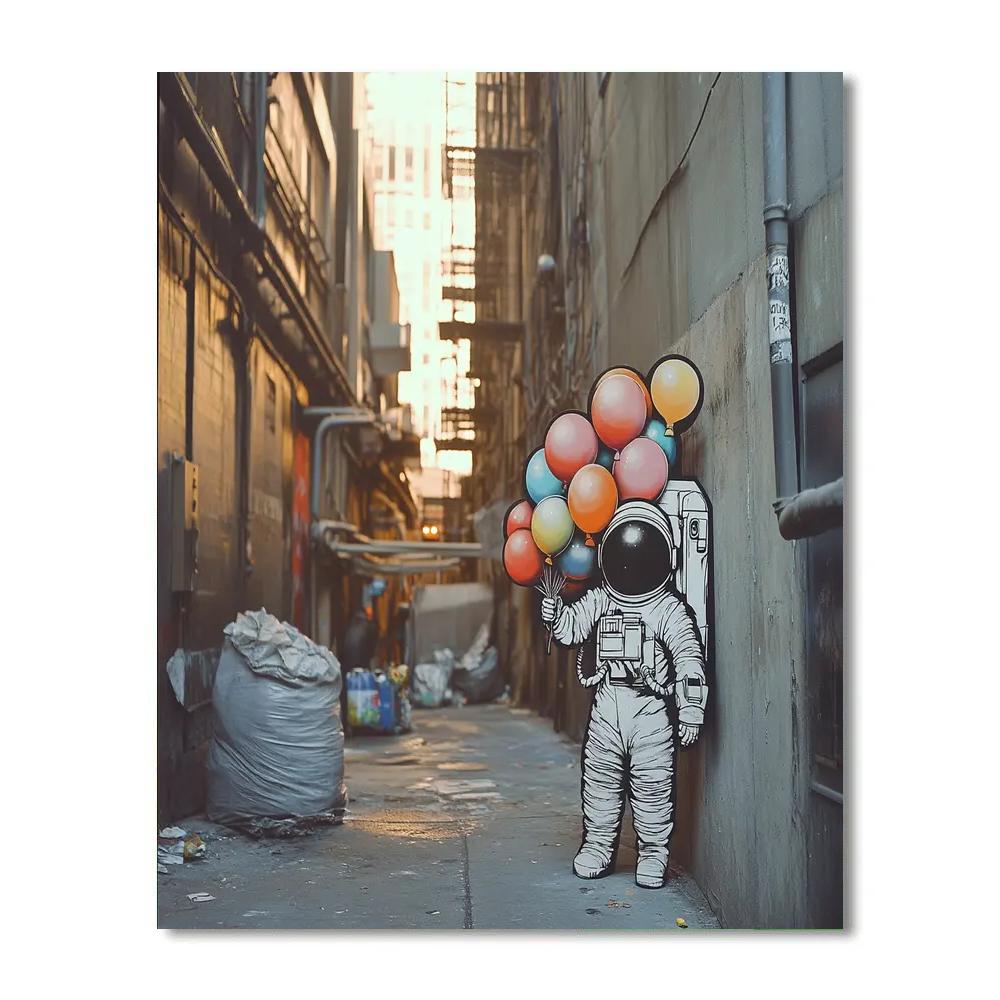 Banksy Inspired Astronaut Graffiti In Alley paint by color
