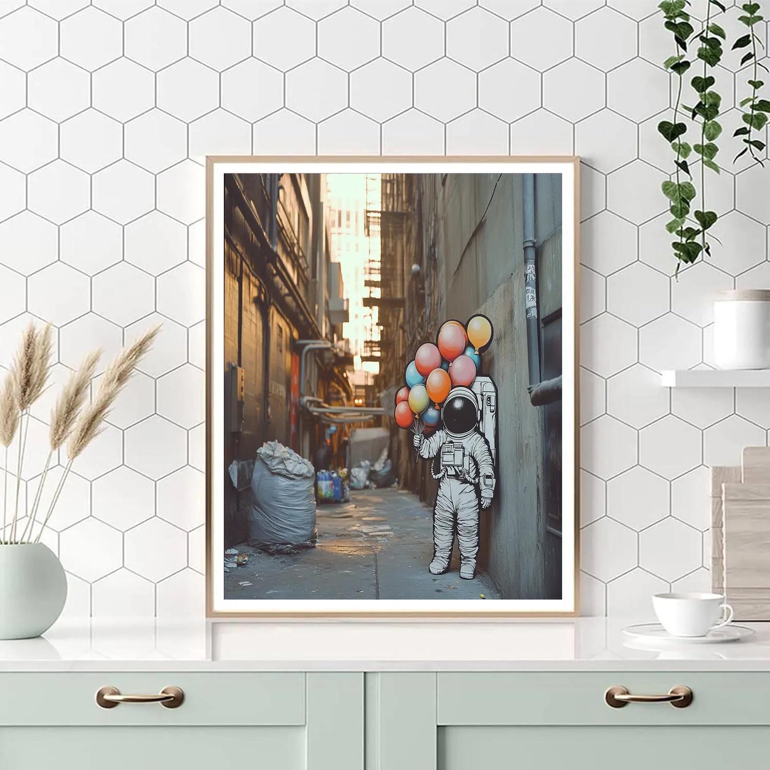 Banksy Inspired Astronaut Graffiti In Alley paint by color