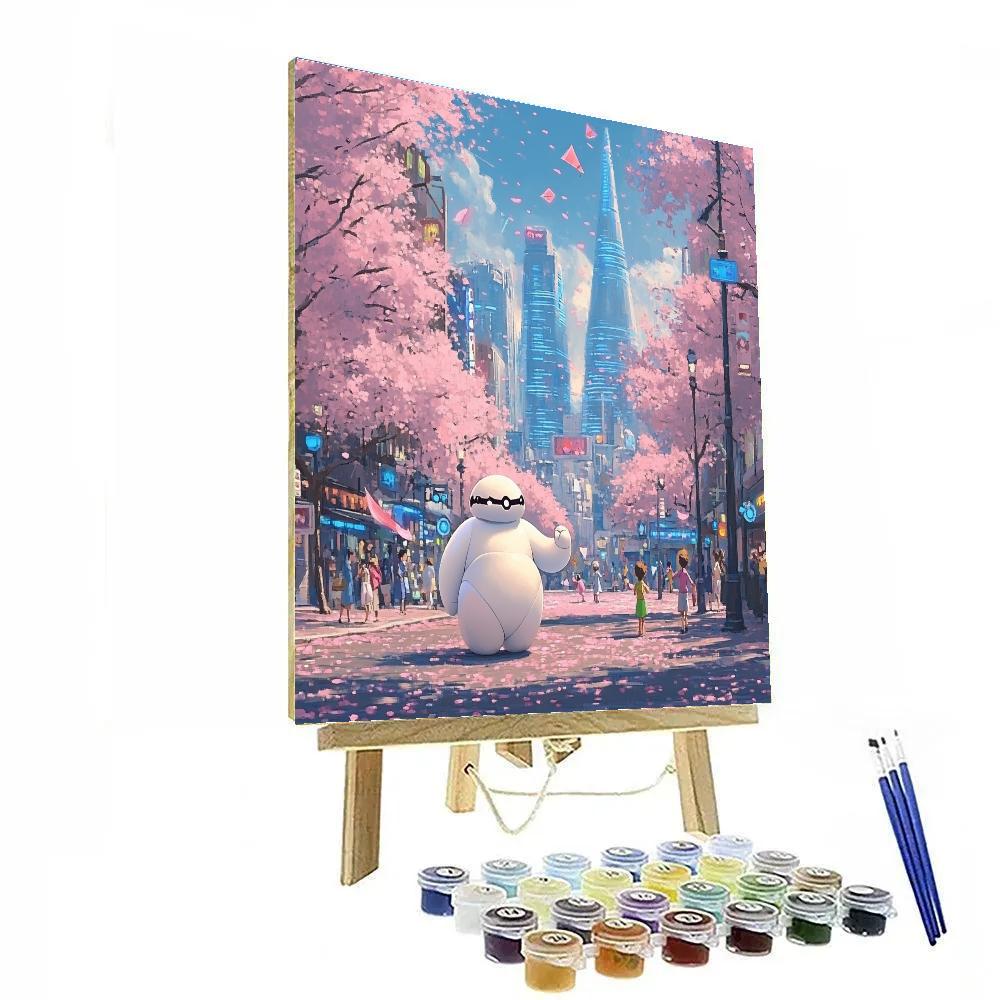 Baymax Cherry Blossom City Walk Disney Inspired Numbered painting kits