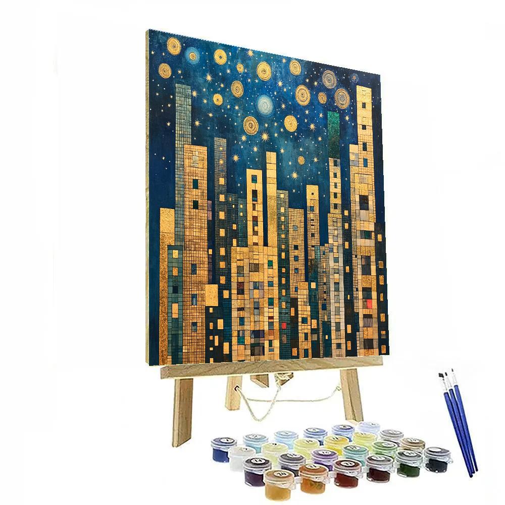 Gustav Klimt Inspired Celestial City Skyline Number painting