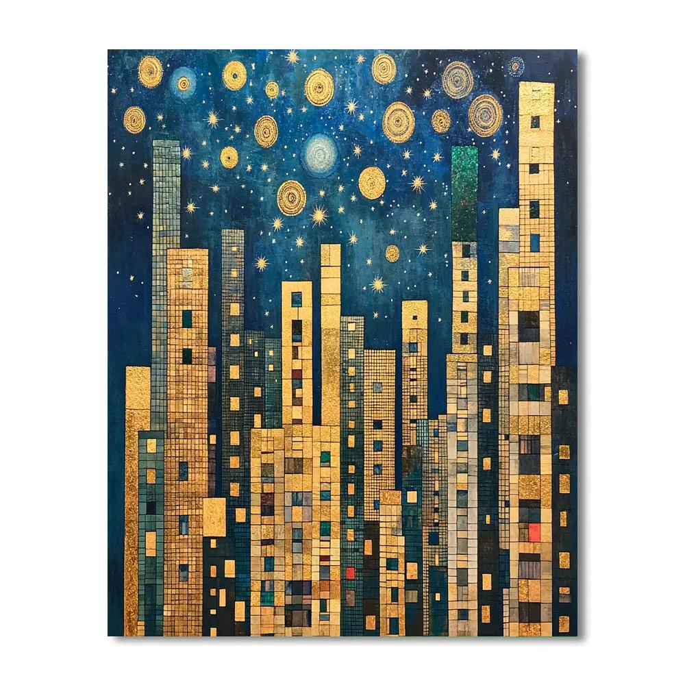 Gustav Klimt Inspired Celestial City Skyline Number painting