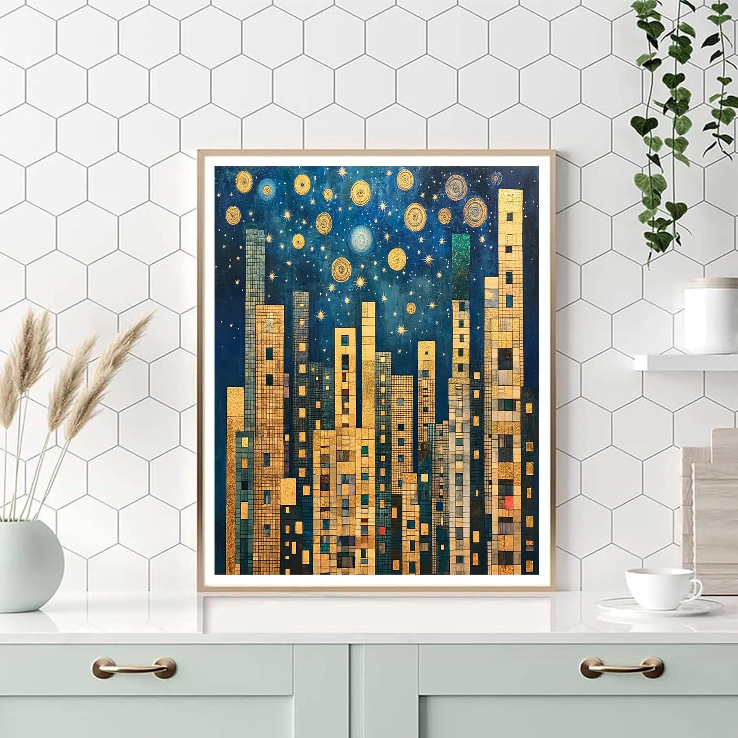 Gustav Klimt Inspired Celestial City Skyline Number painting