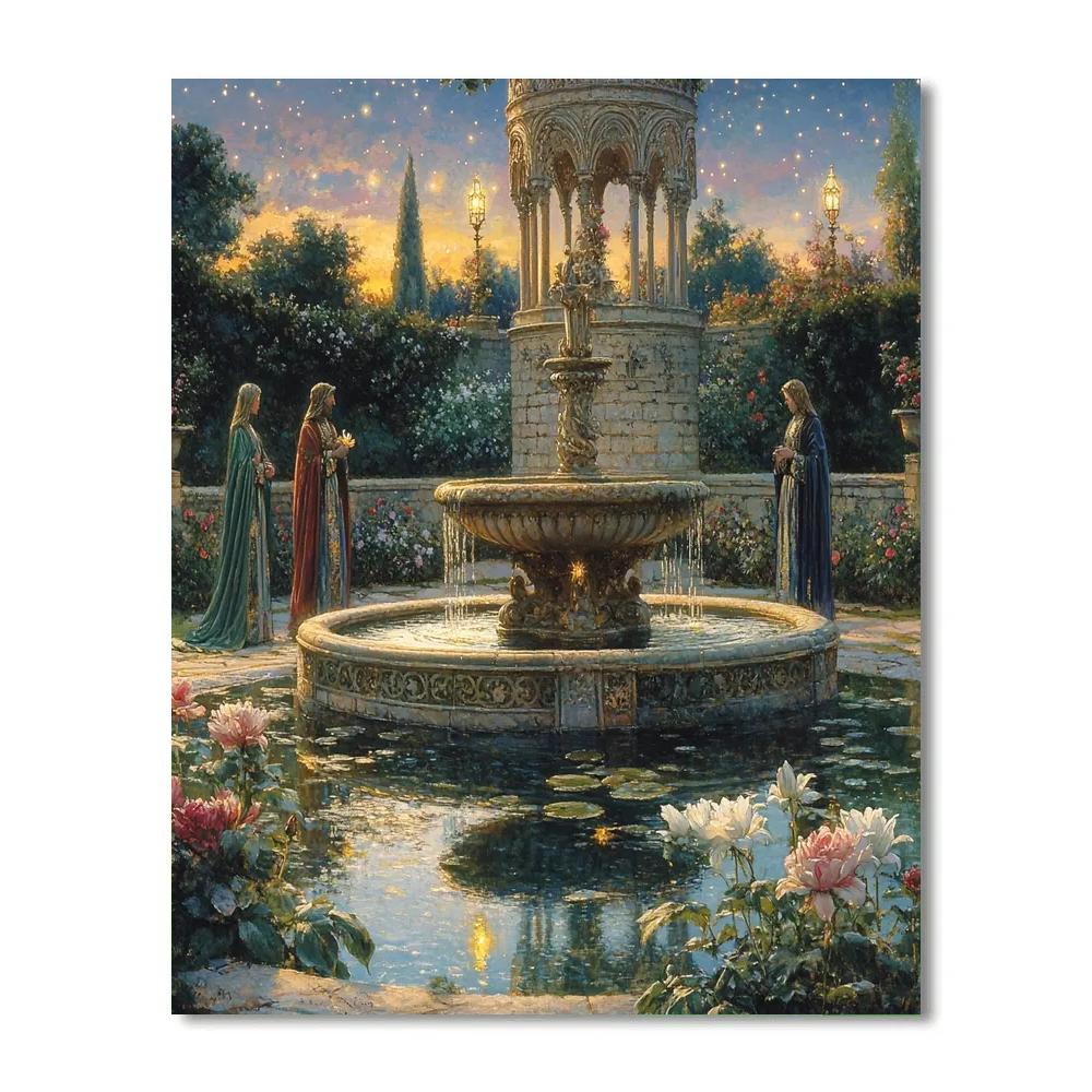 Edward Burne Jones Inspired Mystic Garden With Fountain Painting by numbers kit