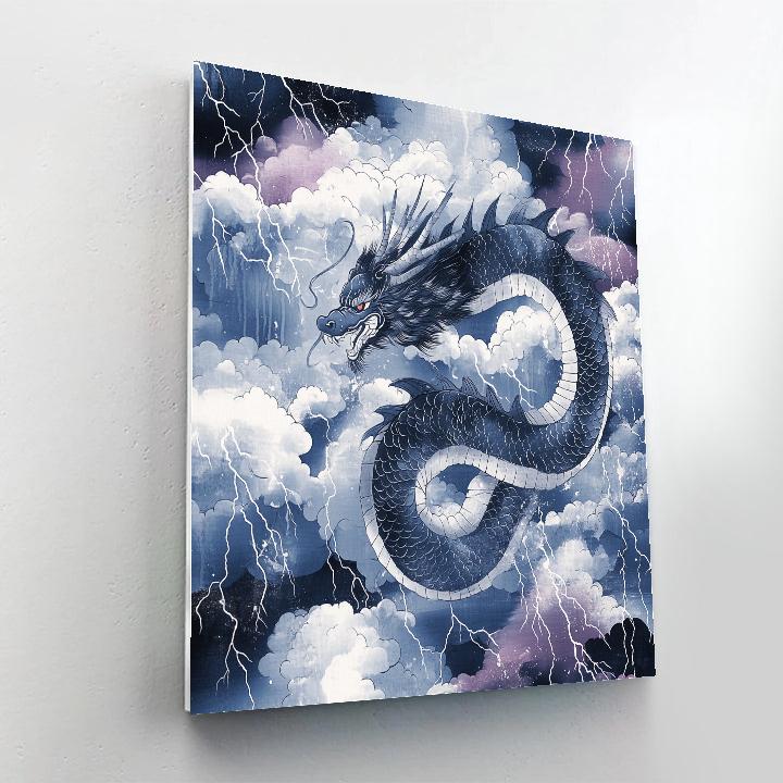 Hokusai Inspired Dragon Among Storm Clouds DIY paint by numbers
