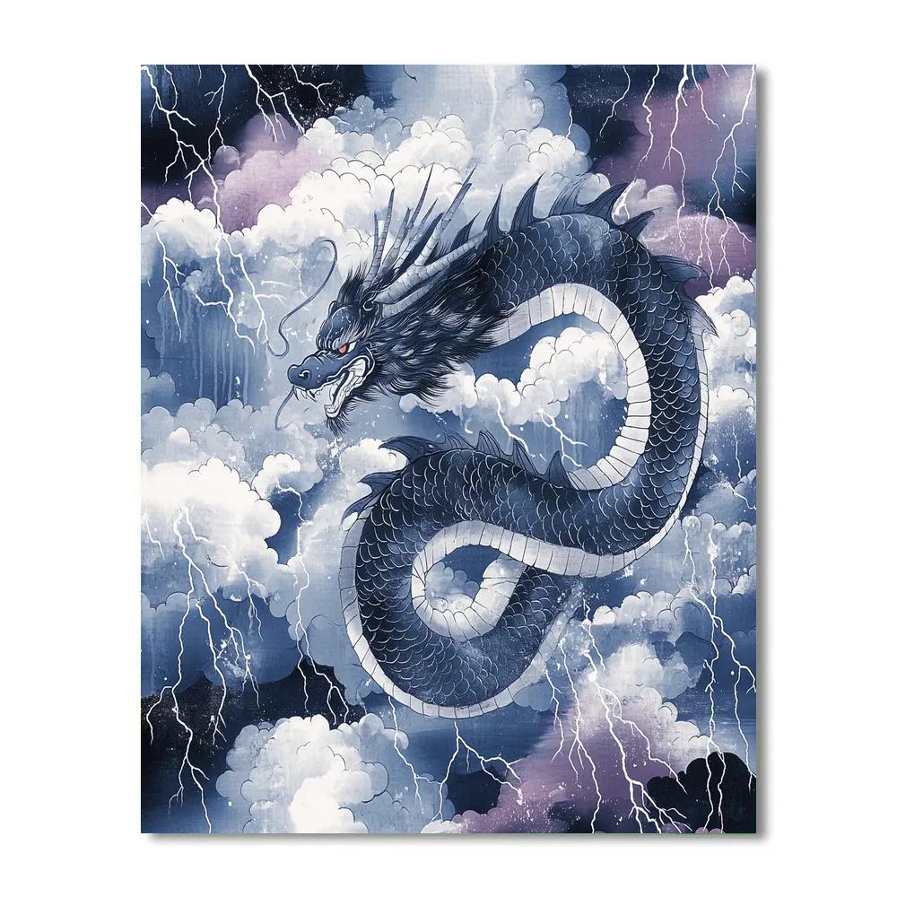 Hokusai Inspired Dragon Among Storm Clouds DIY paint by numbers