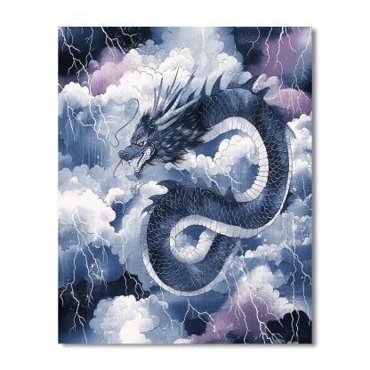 Hokusai Inspired Dragon Among Storm Clouds DIY paint by numbers