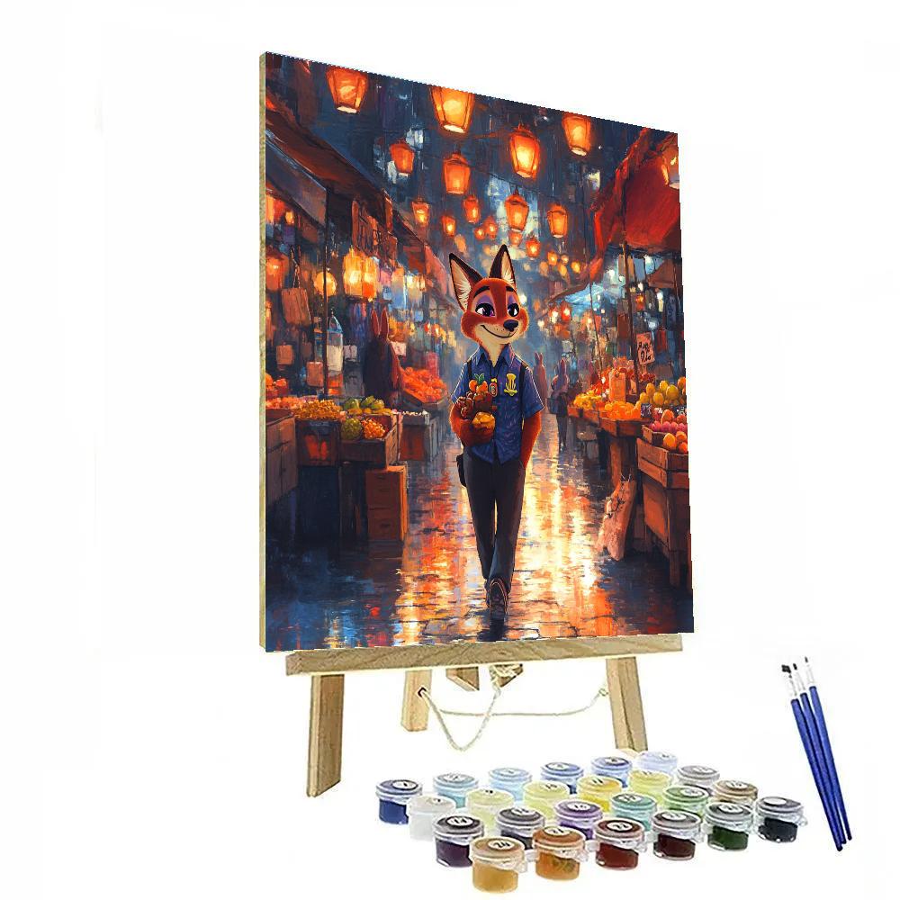 Nick Wilde Night Market Stroll Disney Inspired paint by numbers