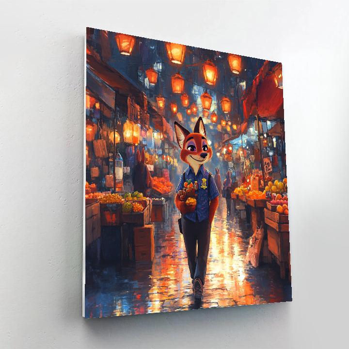 Nick Wilde Night Market Stroll Disney Inspired paint by numbers