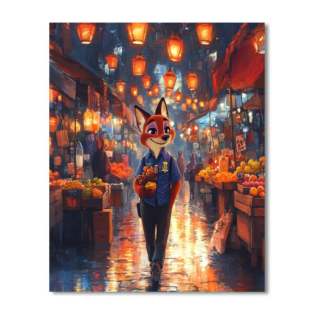 Nick Wilde Night Market Stroll Disney Inspired paint by numbers
