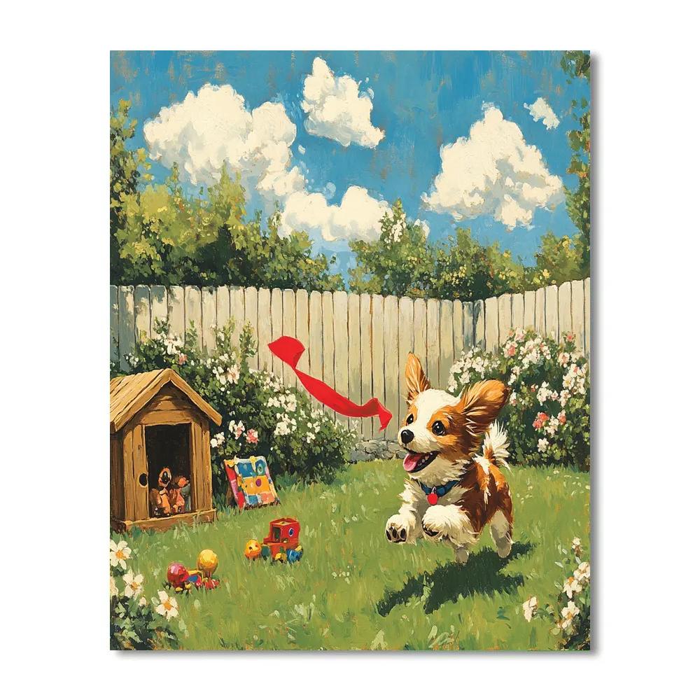 Scamp Sunny Backyard Chase Disney Inspired paint by number