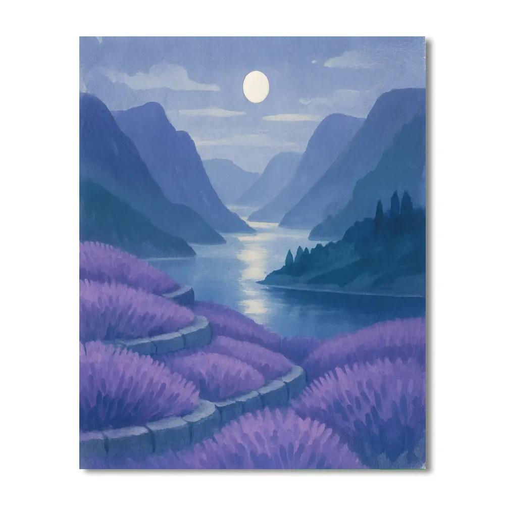 Moonlit Lavender Terraces Above The Quiet Fjord painting number kit