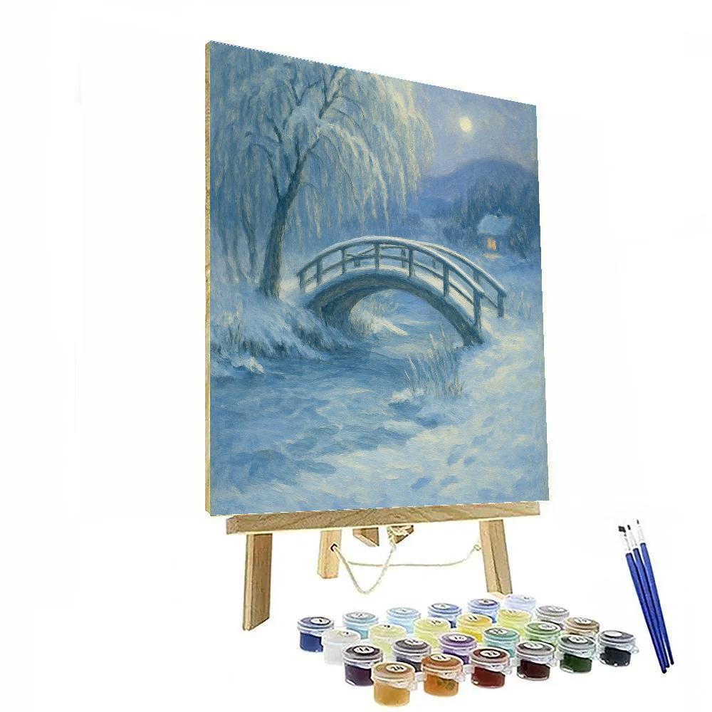Moonlit Willow Bridge Over Silent Ice Paint by numbers art