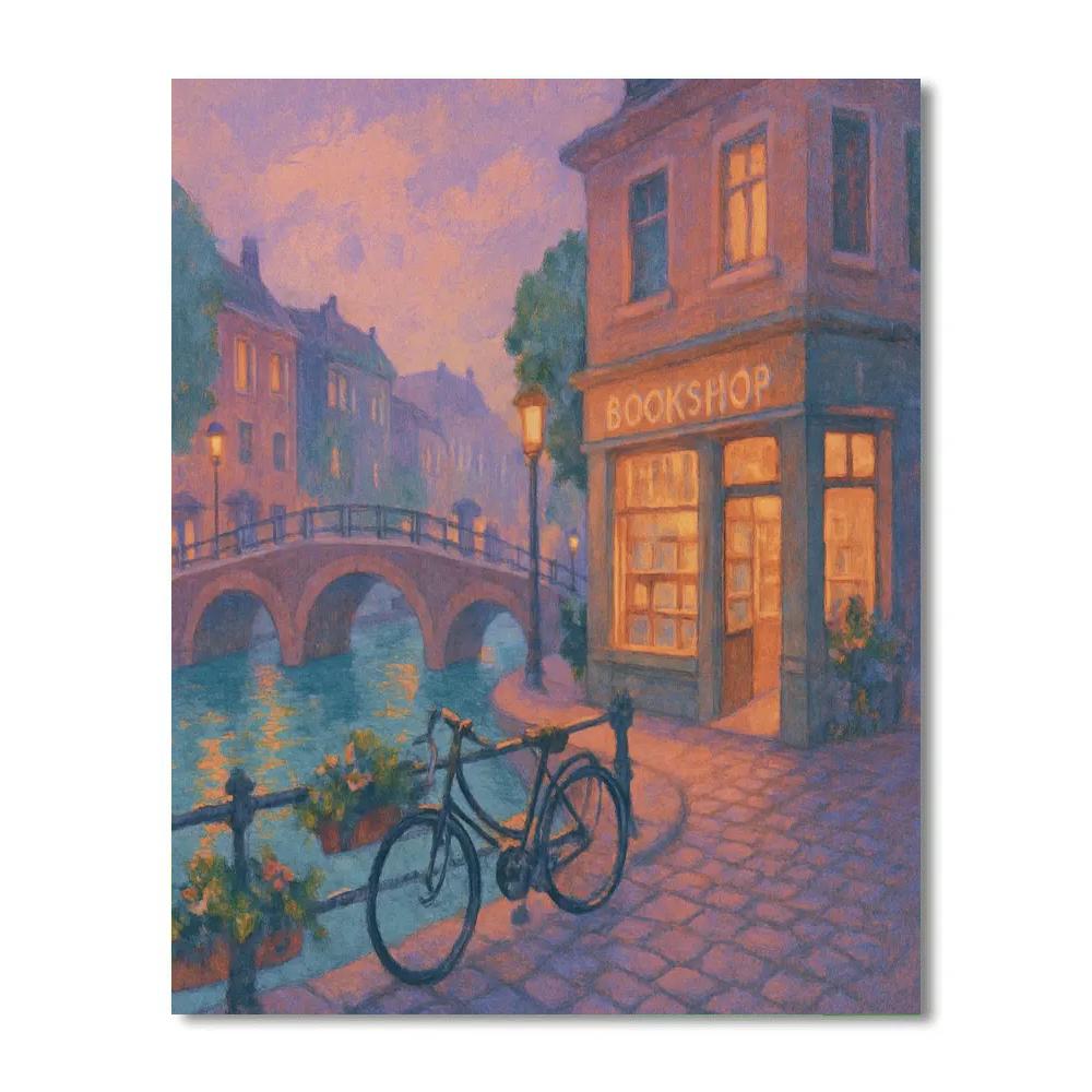 Lavender Dusk Over The Canal Bookshop Row paint by color