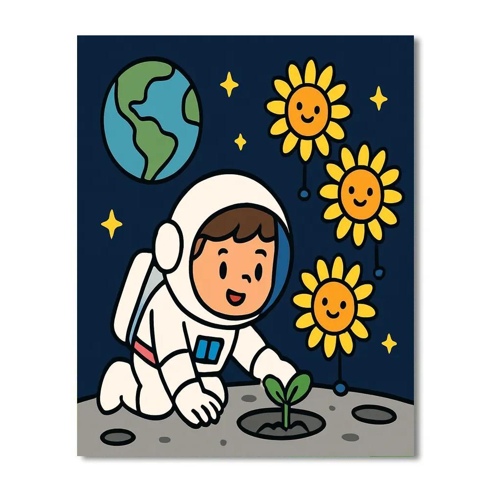 Moon Garden Astronaut And The Sunflower Satellites paint by color