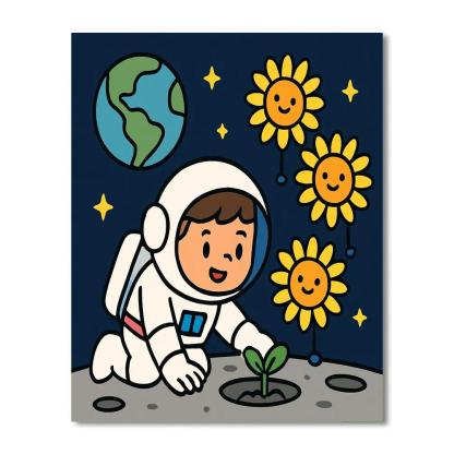 Moon Garden Astronaut And The Sunflower Satellites paint by color