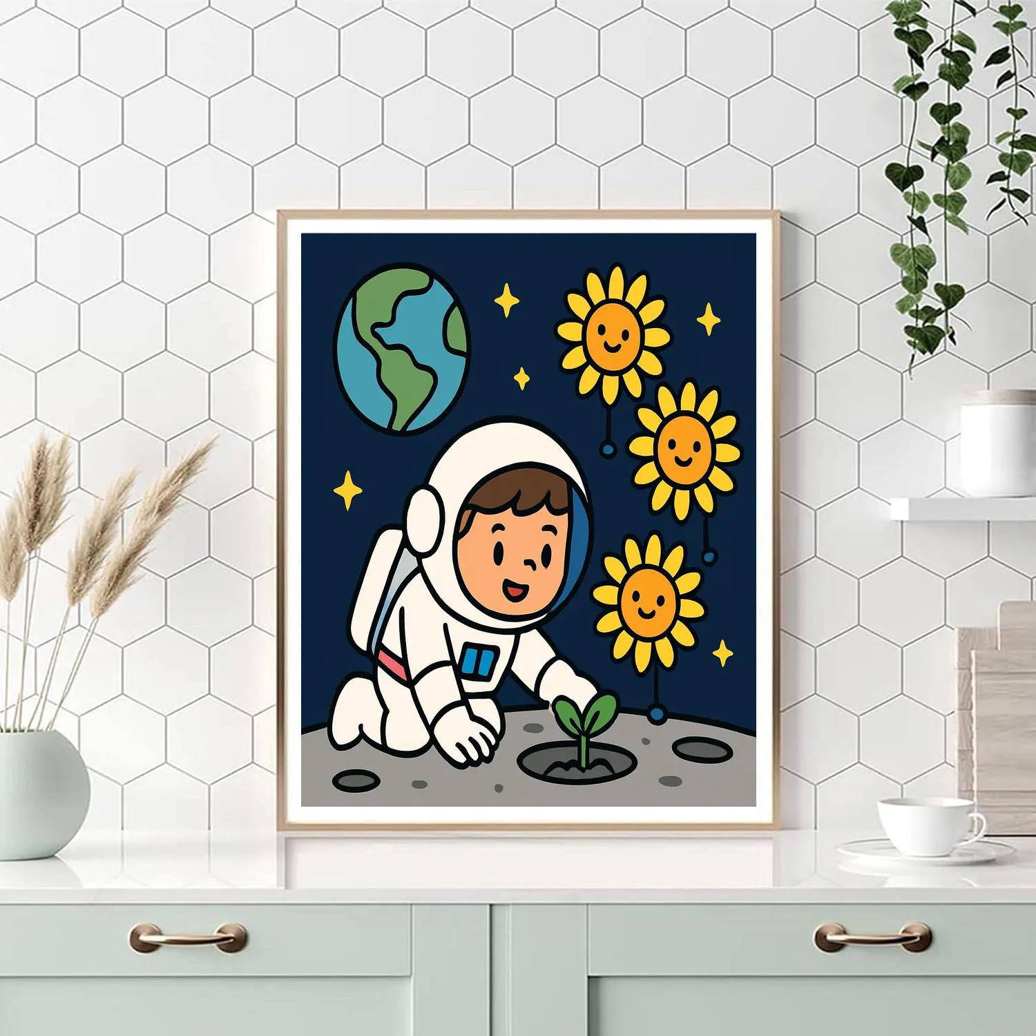Moon Garden Astronaut And The Sunflower Satellites paint by color