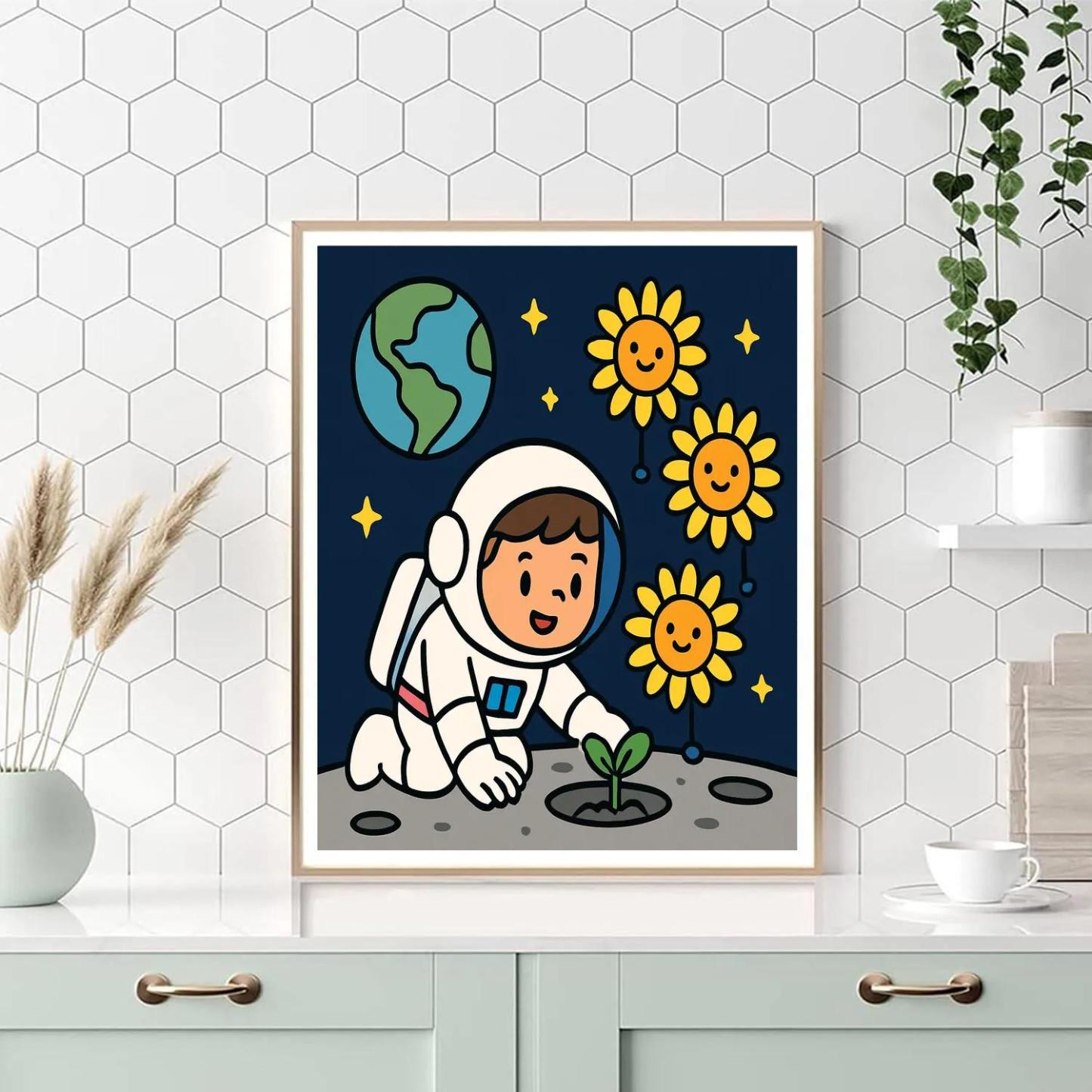 Moon Garden Astronaut And The Sunflower Satellites paint by color
