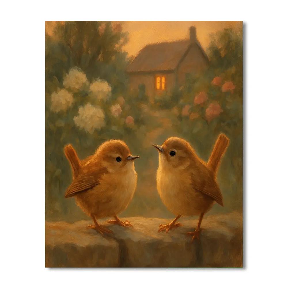 Lantern Light Wrens In The Cottage Garden painting number kit