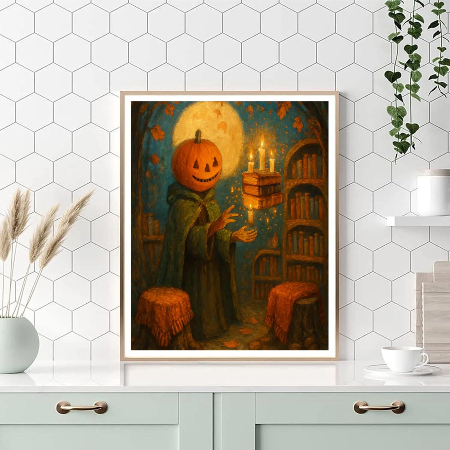 Lantern Library Under The Harvest Moon paint by numbers