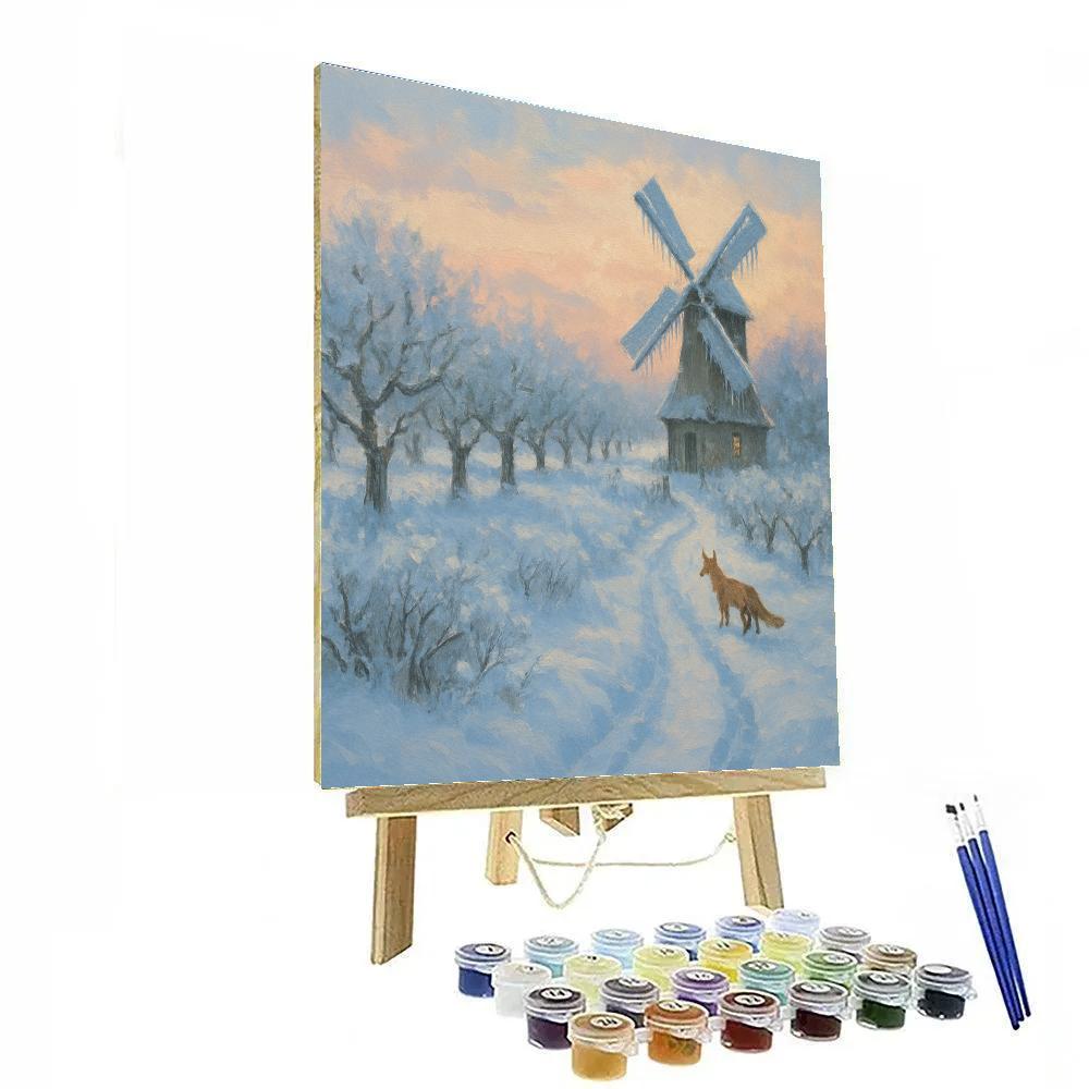 Sunrise Orchard Lane With Frosted Windmill paint by numbers